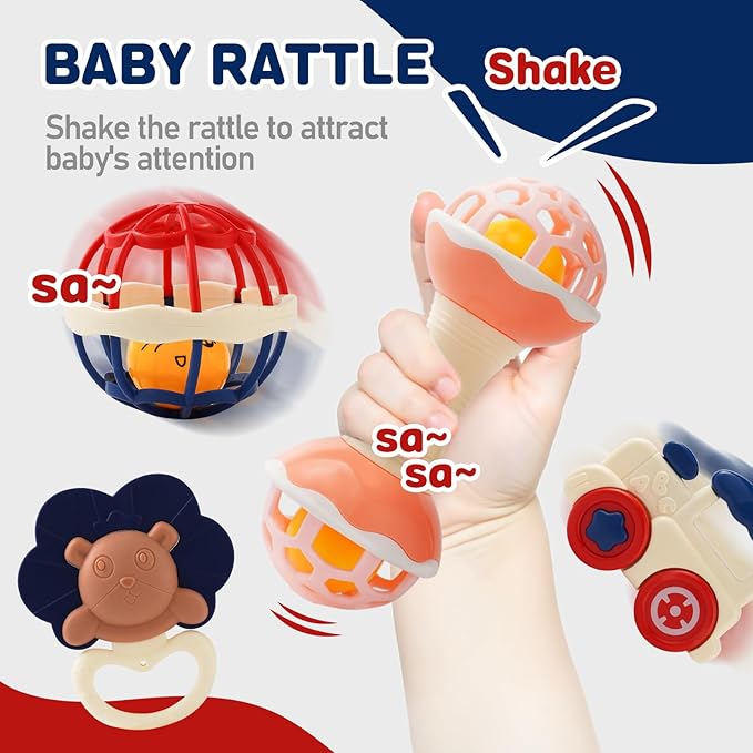 Baby Rattles 0-6 Months,Infant Sensory Teething Toys Set for 3-6 Months with Wrist Socks,Learning Developmental Toys,Perfect Baby Gift for 6-12 Months Newborn Boys Girls (Blackwhite Rattle Set)