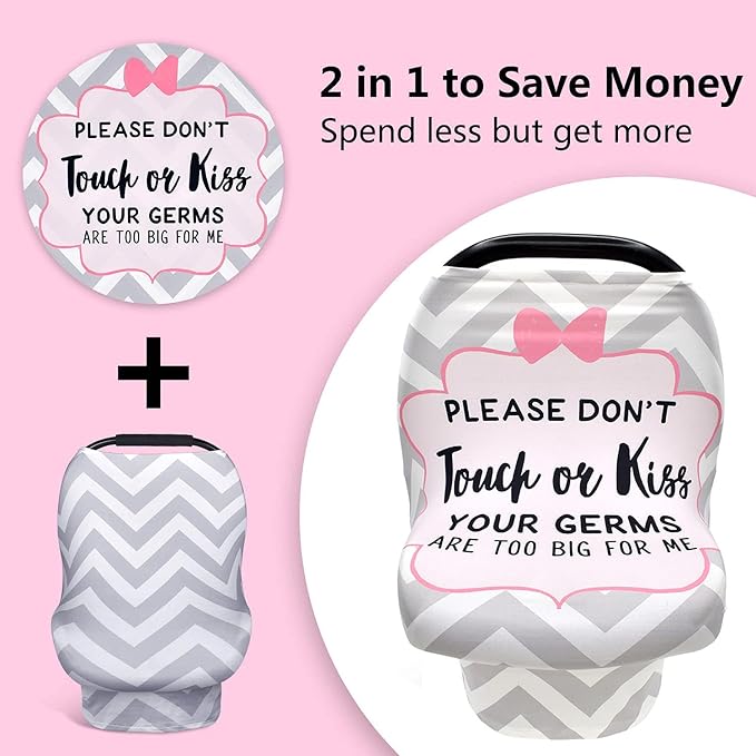 Metplus No Touch Sign Car Seat Cover for Babies, Mom Nursing Covers Breastfeeding Scarf, Multi Use Infant Carseat Canopy for Newborn Carrier/Stroller/Shopping Cart, Baby Shower Gifts for Boy Girl