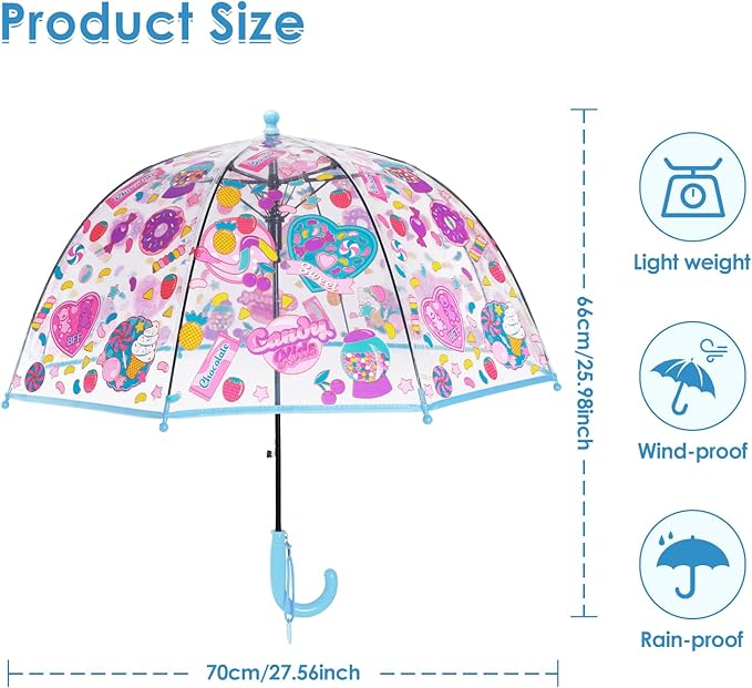 Kids Umbrella Clear Bubble Umbrellas for Rain,Transparent Dome Safety Windproof Umbrella with Easy-Grip Hook Handle for Toddler Girls and Boys