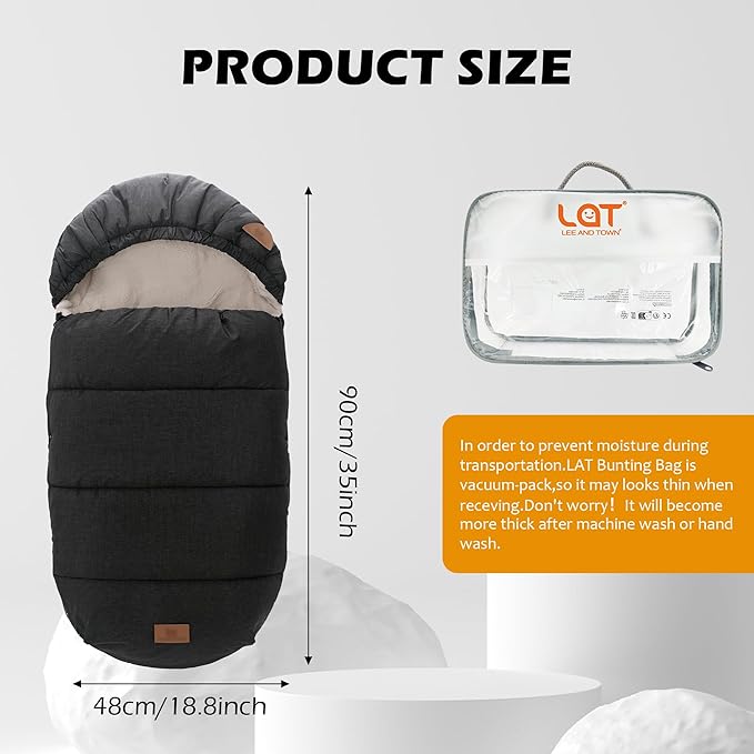 LAT Baby Warm Bunting Bag Universal,Stroller Sleeping Bag Cold Weather,Waterproof Toddler Footmuff(Detachable,Black)