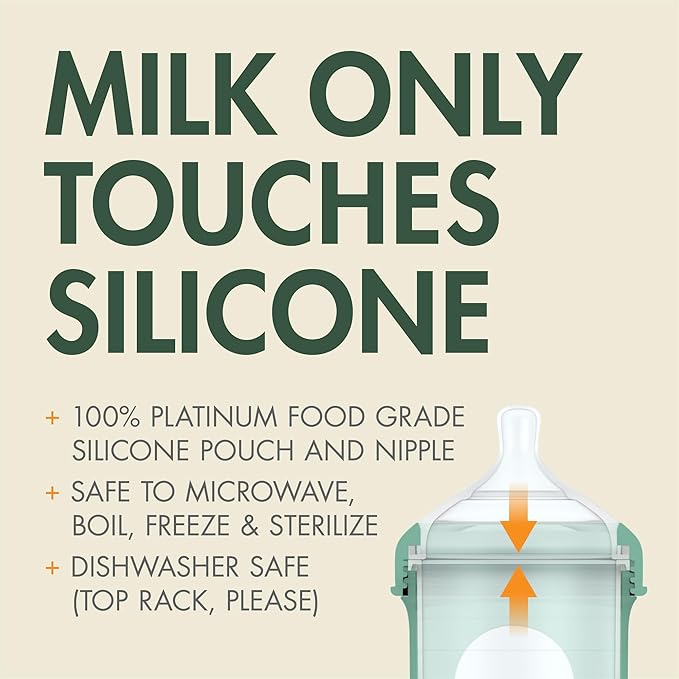 Boon Nursh Bottles - Silicone Baby Bottles Help Ease Colic Symptoms - Formula and Breast Milk Only Touch Platinum Food-Safe Silicone - Medium Flow - Speckle Green - 8 Ounce