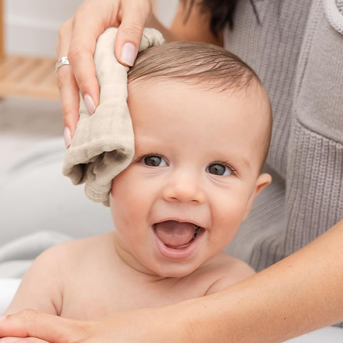 Comfy Cubs Muslin Baby Washcloths 6 Pack - Soft 6-Layer Cotton Wash Cloths for Sensitive Skin - 10"x10" Large, Gentle, Absorbent Infant Essentials for Newborn and Toddlers - Sand