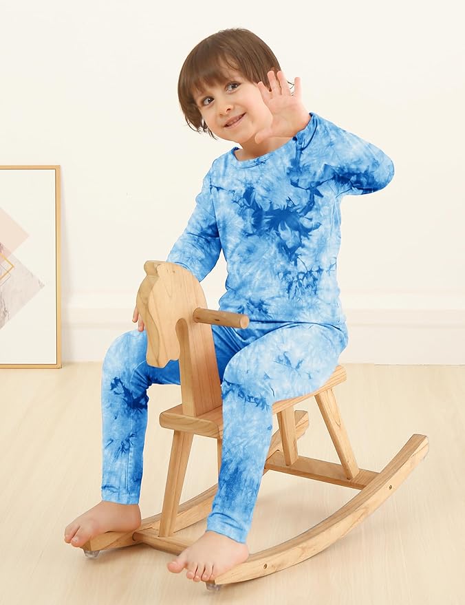 Jimonda Kids Toddler Soft Rayon From Bamboo Pajamas Long Sleeve Boys Girls Sleepwear Outdoor 4pcs Set Tops&Pants Tie Dye Pj