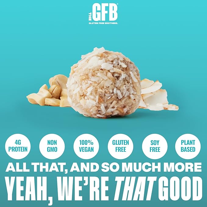 The GFB Coconut Cashew Protein Bites - Gluten Free Protein Balls - Non GMO, Soy Free, Vegan - Snack Size Plant Based Energy Balls, 4 oz (1 Count)