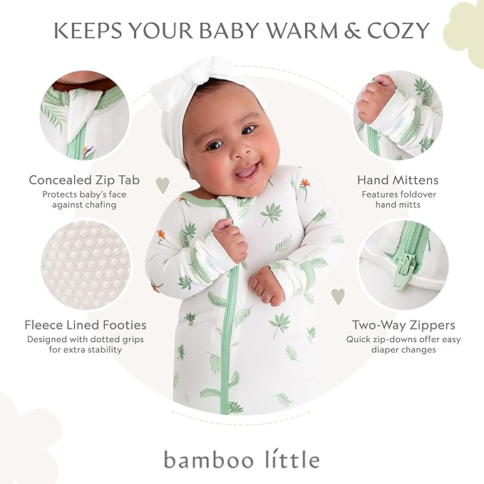 Bamboo Little Soft Baby Footie Pajamas, Baby Clothes, Newborn Sleepers, 95% Viscose and 5% Spandex, 0-24 Months