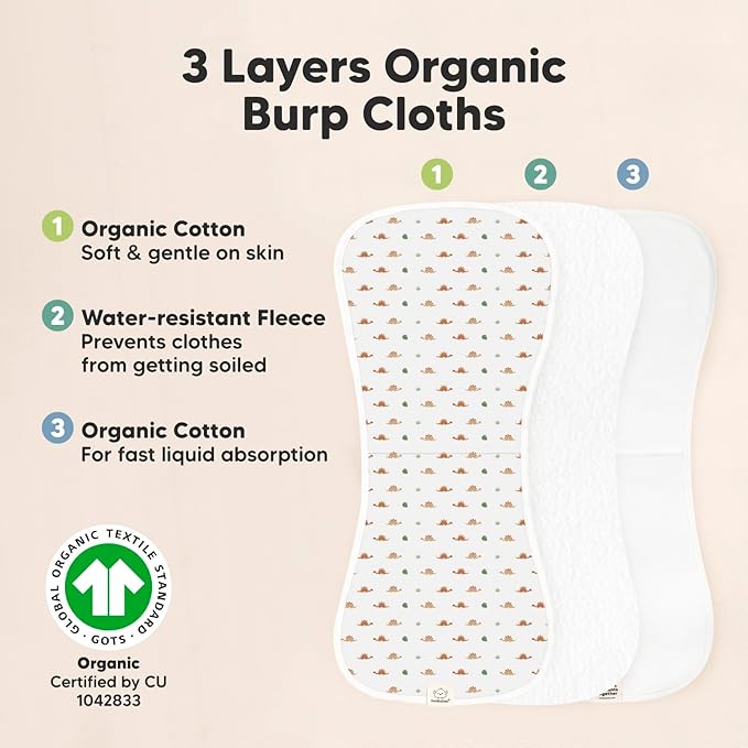 Organic Burp Cloths Baby Boy & Girl - 5-Pack Super Absorbent Cotton Burping Cloths for Babies, Soft & Plush Newborn Spit Up Rags, Infant Towels for Milk Spit Up, Unisex, Large 21" x 10" (Roarsome)