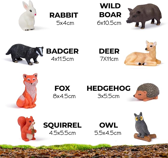 Learning Minds Set of 8 Jumbo Forest Animal Figures - Woodland Animals for Toddlers Age 1-3 - Toy for Kids Age 18 Months Plus - Wild Animal Toys for Kids 1,2,3 Years Old