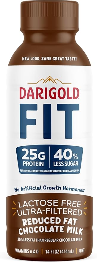 Darigold FIT High Protein Milk 2 Percent - Ultra-Filtered, Low Fat, Lactose Free - 25g Protein, 40% Less Sugar - 14oz Bottles, 12 Pack (Chocolate Milk)