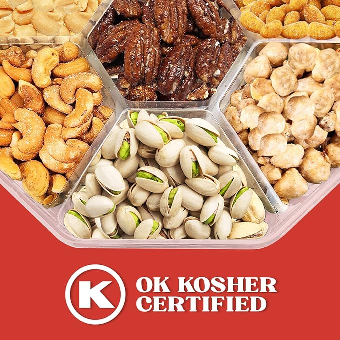 Nuts gift Basket - Delicious Mixed Cravings Gourmet Collection, Features 7 Sectional Platter with Freshly Roasted Nuts.