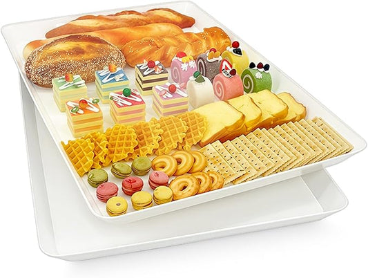 Serving Tray Platter, 26'' x 18'' x 1.6'', 2 Pcs Food Tray for Veggie Fruit Snack Dessert Cookie Cheese, Food Trays for Party Supplies Display, Large Platters for Serving Food, BPA Free