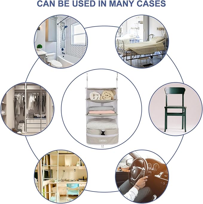 TABITORA Portable Hanging Travel Shelves Bag Packing Cube Organizer Suitcase Storage Large Capacity (Cream white L)