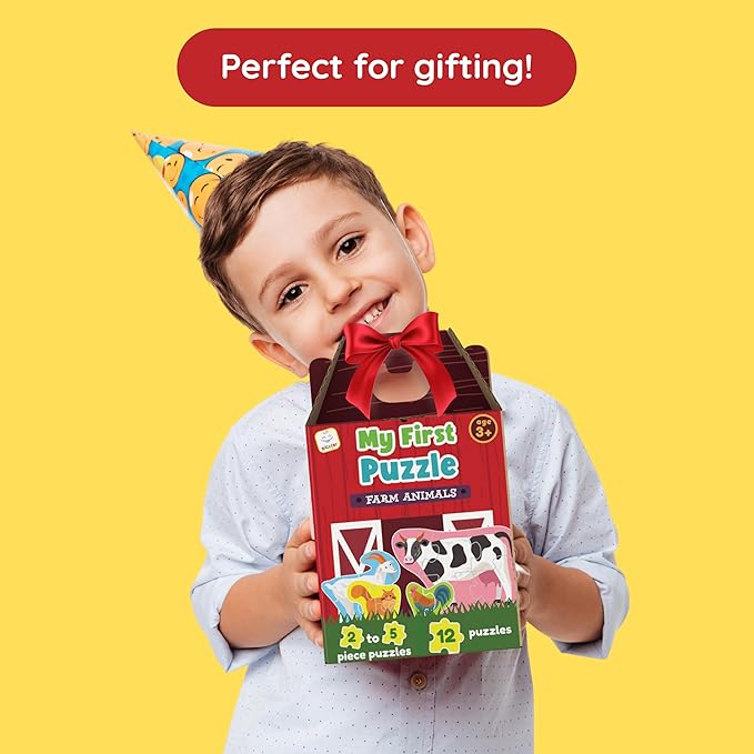 My First Puzzle - Montessori Toy, 12 Graded Puzzles, 2-5 Pieces (Farm Animals)