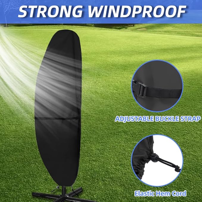 Cantilever Umbrella Parasol Cover - 600D Waterproof, Anti-UV for 12-14 Feet(Black)
