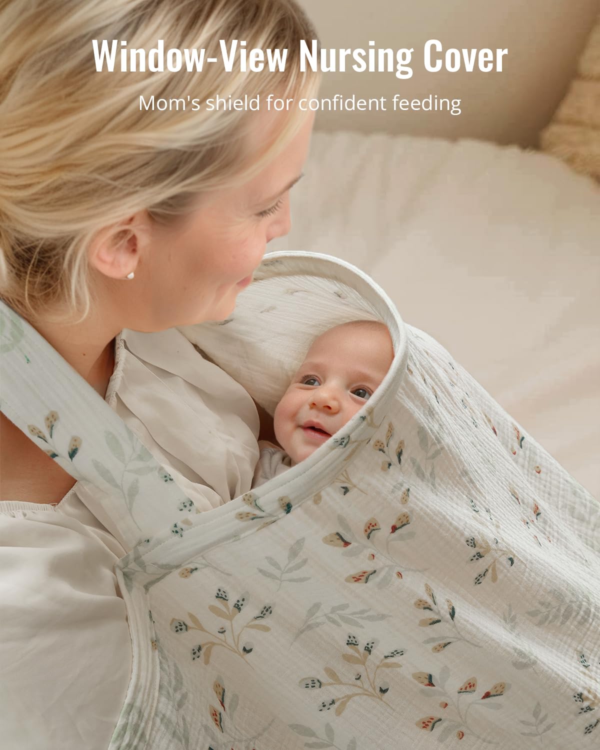 Blissful Diary Baby Car Seat Cover, Extra Large Mesh Window, Breathable Muslin Cotton, Infant Windproof Canopy, Must-Have Baby Gift - Roman Green