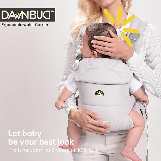 Baby Carrier for Newborns to Toddlers, Adjustable, Ultra-Soft and Weightless, Ergonomic Baby Carrier with Head Support, Baby Travel Gear, Baby Essentials (Grey)