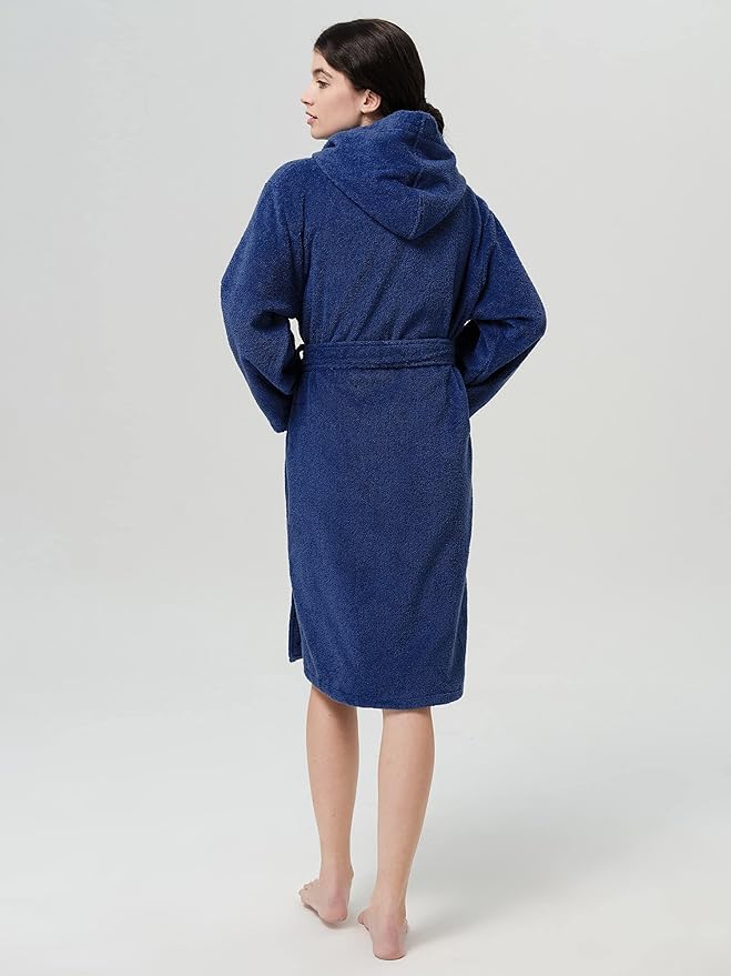 SIORO Womens Hooded Terry Cloth Robe, Cotton Absorbent Knee-Length Bathrobe, Housecoat with Pockets for Spa & Shower