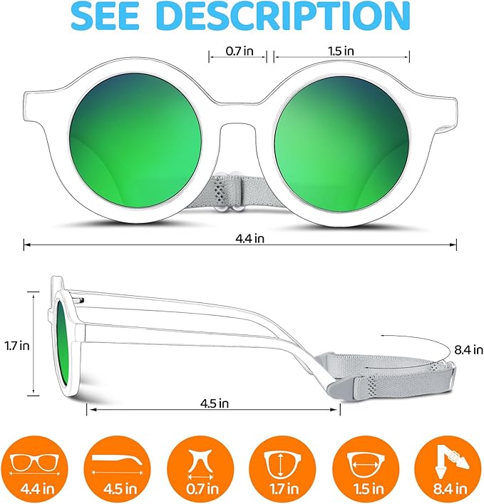 RIVBOS Baby Wrap Polarized UV400 Sunglasses - Soft Frame with Secure Strap for Infant and Newborn (0-24 Months) RBK069
