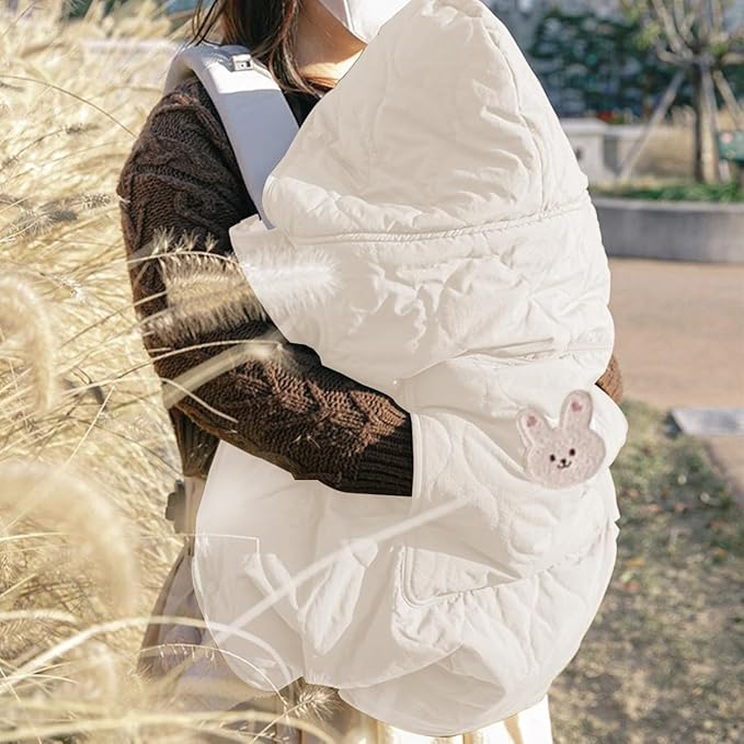 Winter Baby Carrier Cover Stroller Cover -Warm Thicker Hooded Stretchy Cloak Hooded Reversible, Cloak Kangaroo Hoodie for Mom Baby, Suit for All Seasons-Beige