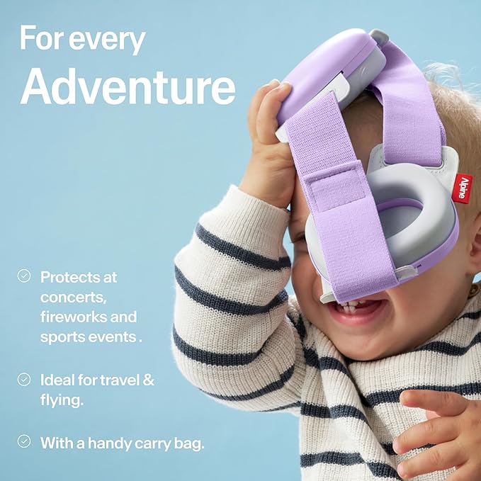 Alpine Muffy Baby Comfort - Protects Hearing for Babies and Toddlers - CE & ANSI Certified - Unique Headband for Safe fit & Comfort, Multi-adjustable for Ages 3-48 Months, 24dB Sound Reduction, Purple