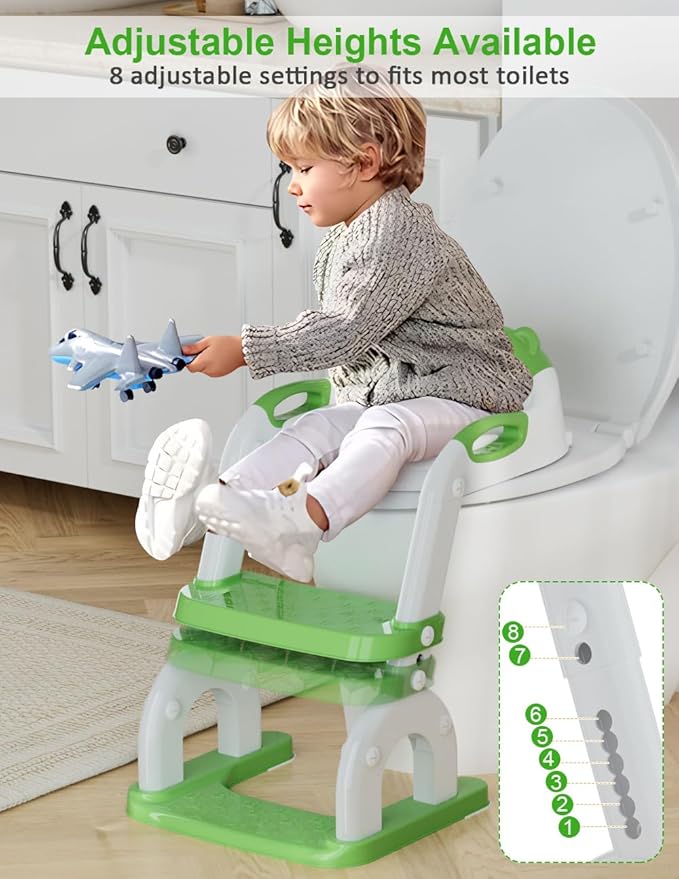 Potty Training Seat with Step Stool Ladder, Potty Training Toilet Seat with Soft Seat Splash Guard, Adjustable Height, 2 in 1 Potty Seats for Toddlers Kids Boys Girls