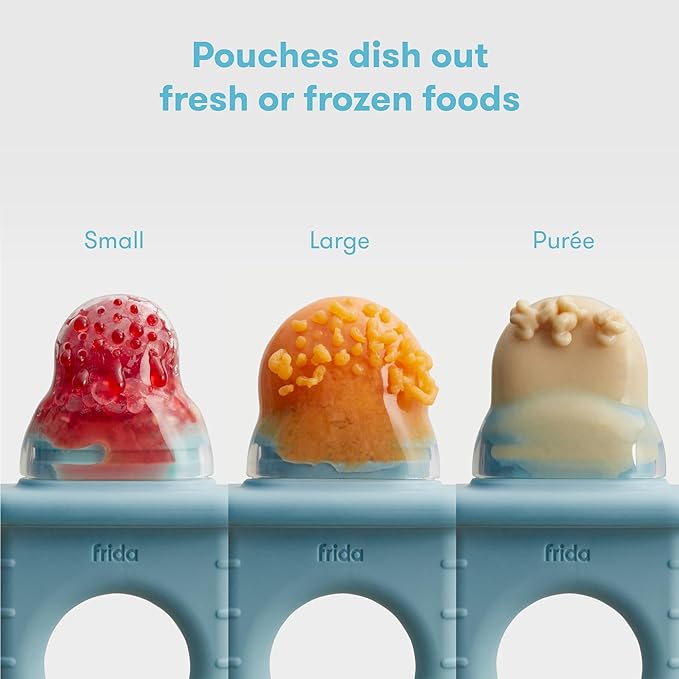 Frida Baby Push Pop Feeder, Baby Fruit Food Feeder to Safely Introduce New Foods, Fresh + Frozen, Silicone, BPA Free, Dishwasher Safe | 3 Count, Blue
