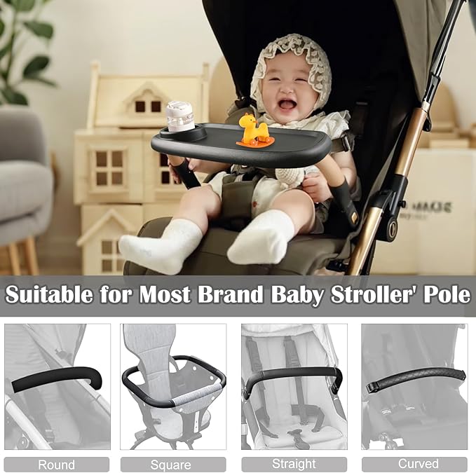 Wanateber Universal Stroller Snack Tray, Double-Layer Removable Stroller Snack Tray Attachment with Strollers Cup Holder, Non-Slip Snacks Holder for Strollers Accessories