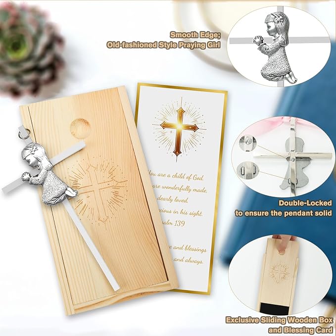Baptism Gifts for Boys & Girls,First Communion Gifts for Kids,Christening Baby Shower Party 6in Praying Cross