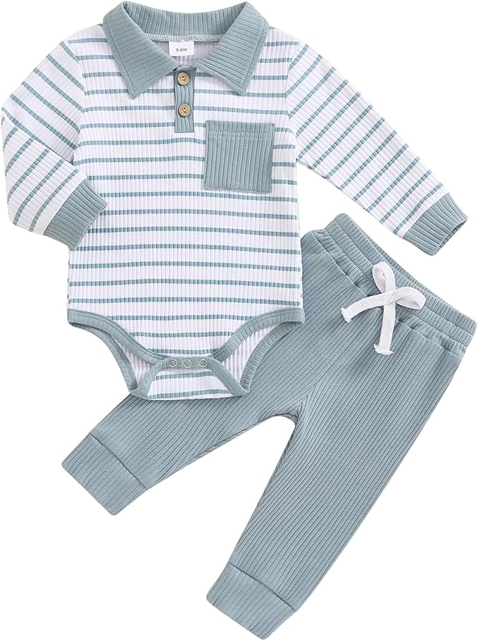 Newborn Baby Boy Girl Clothes Ribbed Knitted Long Sleeve Romper Pants Solid Cotton Infant Fall Winter Outfits 2Pcs