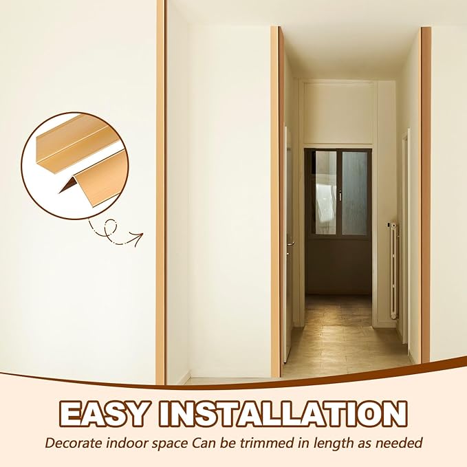 Therwen 30 Pcs Aluminum Alloy Metal Molding Corner Guards 48 x 1.2 x 1.2 Inches Wall Corner Guard Protectors with 90° Angle Door Frame Cabinet Baseboard Protector for Edge Wall Decoration (Golden)