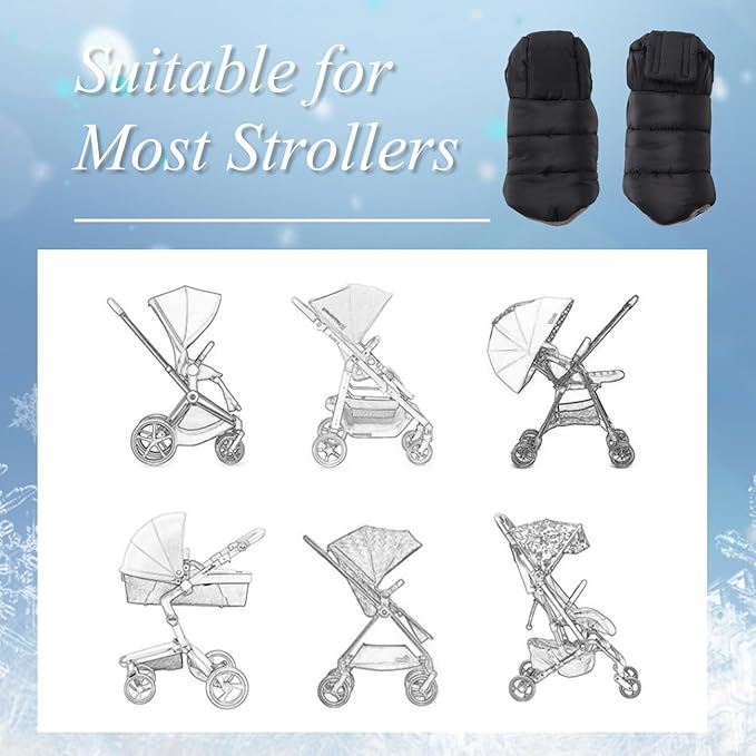 Zsedrut Stroller Gloves Universal Winter Anti-Freeze Stroller Mittens Water Repellent Hand Warmer Muff Fleece Lined,Winter Stroller Accessories (Black)