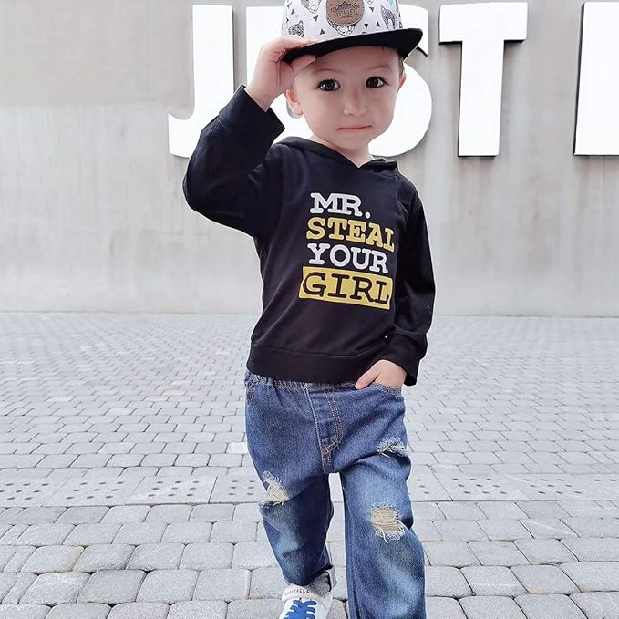 NZRVAWS Baby Boy Clothes Toddler Boy Outfit 2 3 4T 6 12 18 24 Month Fall Winter Hoodie Ripped Jeans Clothing