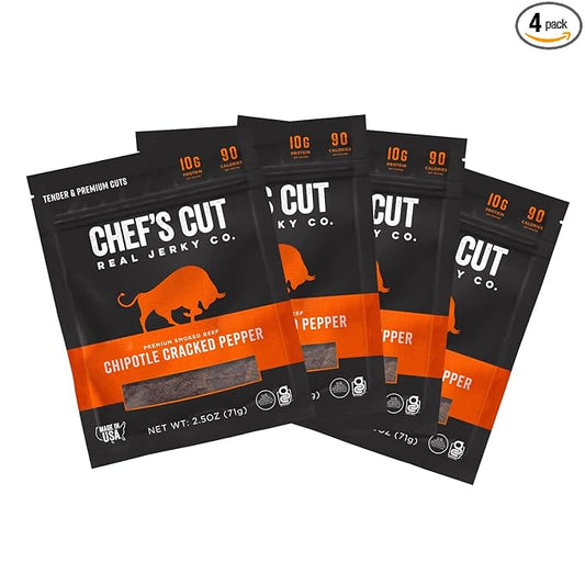 Chef's Cut Real Steak Chipotle Cracked Pepper Jerky, 2.5 Ounce (4 Pack)