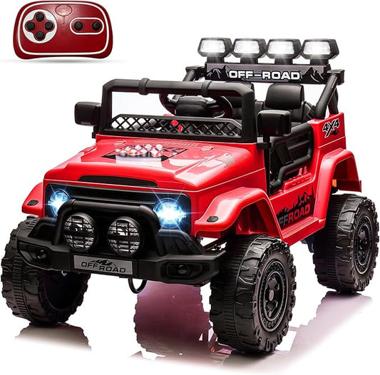 GarveeLife 12V Kids Ride On Car, Ride On Toy for Kids Ages 37-96 Months, Electric Truck with 5MPH Max Speed, Remote Control, Steering Wheel, Accelerator Pedal, Treaded Tires, Music and Story, Red