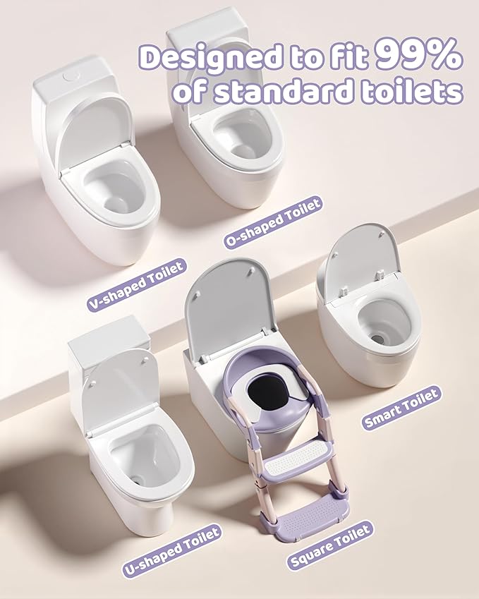 3-in-1 Potty Training Seat & Training Toilet & Potty Chair, Height Adjustable Toddler Toilet Seat for Kids Boys Girls, Foldable Potty Training Toilet with Splash Guard and Anti-Slip Steps