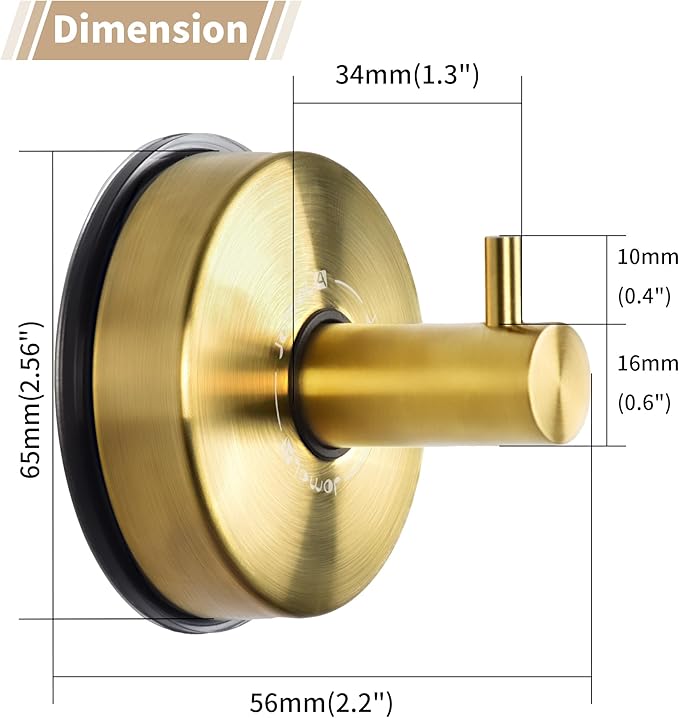 JOMOLA Suction Cup Shower Hooks for Hanging Towel Suction Hook for Inside Shower Stainless Steel Coat Hooks Wall Mounted Kitchen Utensil Stainless Steel, Brushed Gold, 2PCS