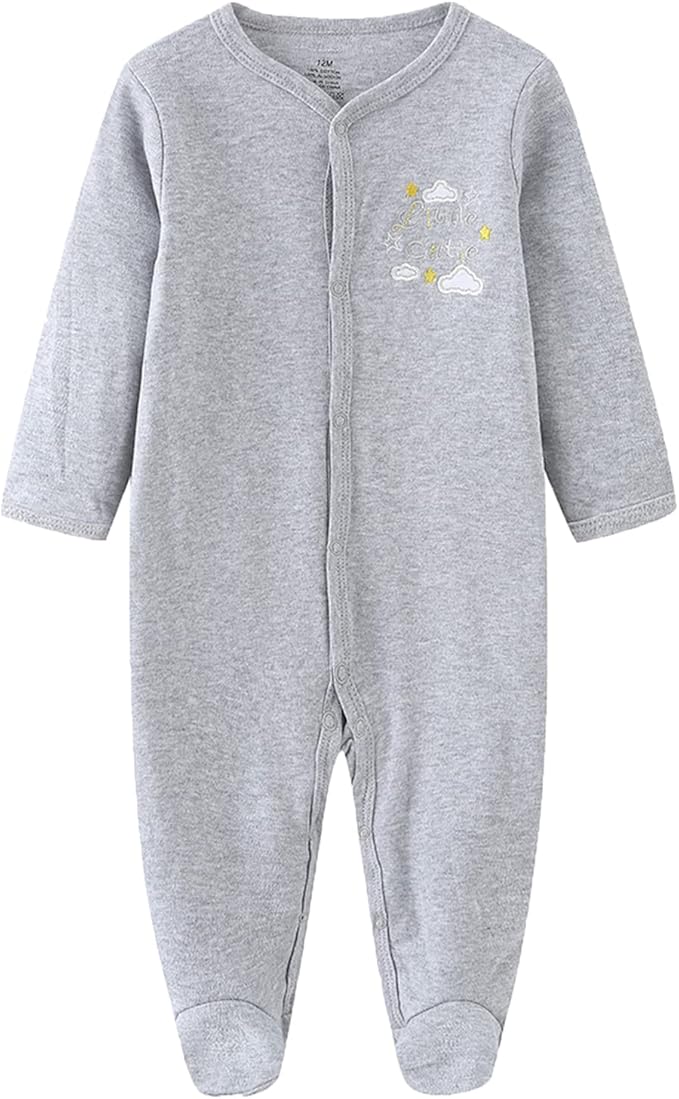 Baby Boys Girls Footies One-Piece Romper Long-Sleeve Jumsuit Cotton Newborn Clothes Set 4-Pack, Baby Pajamas