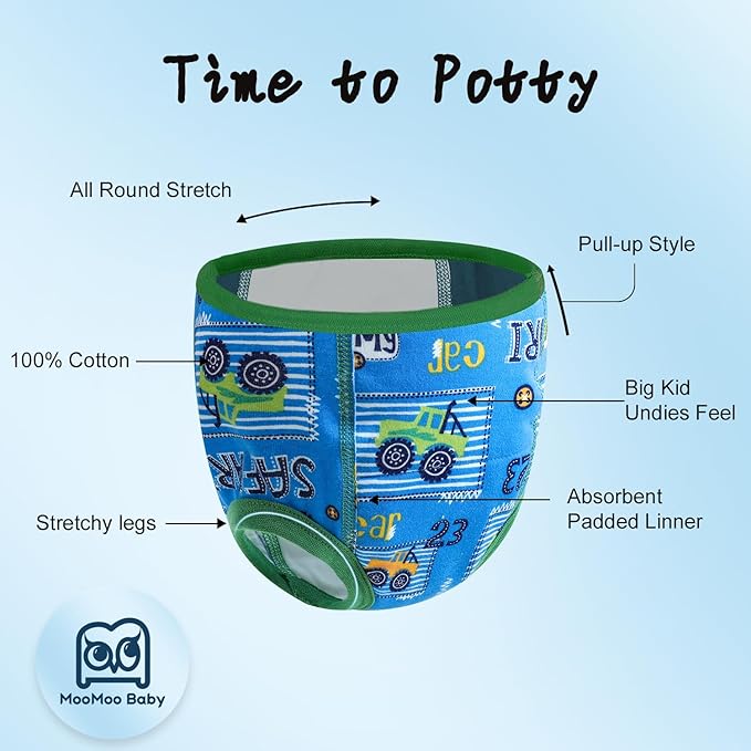 MooMoo Baby Training Underwear 10 Packs Absorbent Potty Training Pants for Boys and Girls Cotton Pee Pants 2T-9T