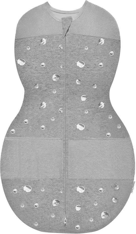 Happiest Baby Sleepea 5-Second Swaddle - 100% Organic Cotton Baby Swaddle Blanket - Doctor Designed Promotes Healthy Hip Development (Graphite Planets, Medium)