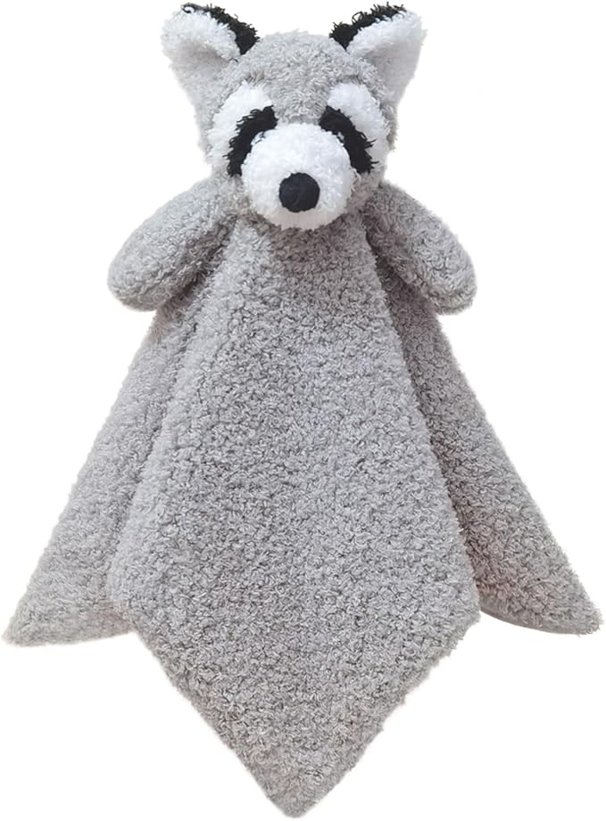 Baby Gray Raccoon Soft Stuffed Animal Security Blanket, Plush Raccoon Character Lovey Blanket, Baby Shower/Nursery Gift, Newborn Infant Toddler Snuggle Blankie for Boys Girls, 14 Inches