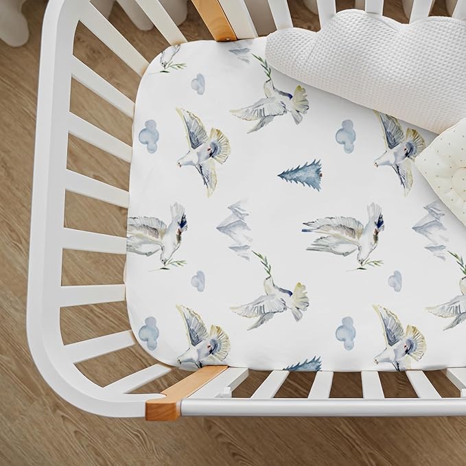 Gllquen Baby Bassinet Sheets 4 Pack, Breathable Cozy Fitted Mattress Sheet, Elastic Travel Crib Fashionable Pattern, Standard Cradle Safe Sheets for Babys Boy Girls 32"x16" (Pigeon)