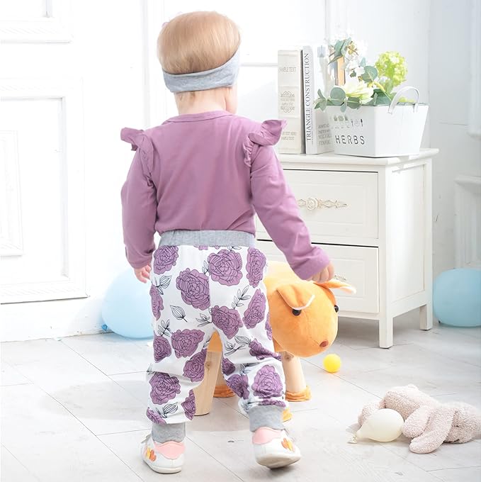 Renotemy Newborn Baby Girl Clothes Outfits Infant Romper Ruffle Floral Pants Cute Toddler Baby Girl Clothes Set
