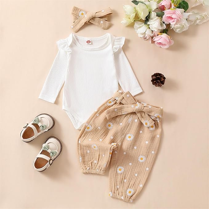 Mubineo Baby Girl Clothes Outfits Cute Flower Romper Daisy Pant Fall Winter Newborn Outfit Sets
