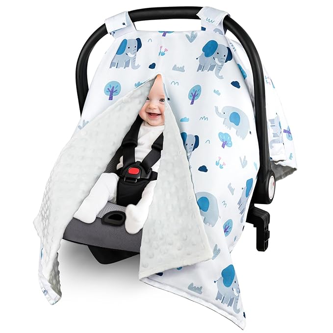 Metplus 2 in 1 Baby Car Seat Cover, Car Seat Canopy for Babies, Mom Multiuse Nursing Cover, Minky Baby Carrier Covers, Newborn Boy Girl, Peekaboo Opening