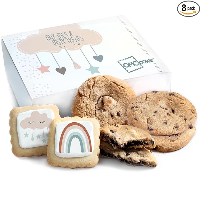 New Mom Food Gift Basket Care package Baby Cookies Box Treats Cookie Chocolate Chip Cookies Fresh Bakery Large Fudge Filled | Individually Wrapped | Boho Baby