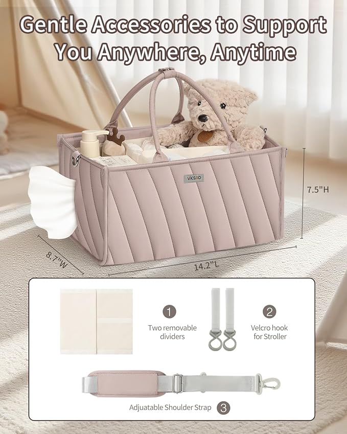 Diaper Caddy Organizer, baby organizer for essentials – All-in-One Storage Basket with Compartments, Wipe Pocket & Stroller Clips – Must-Have for Nursery, Changing Table, Registry or Gift