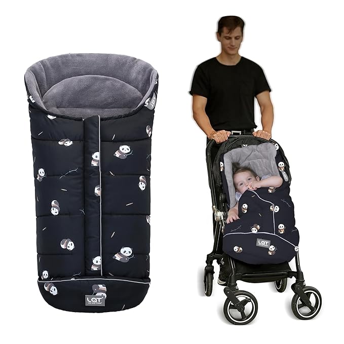 LAT Baby Warm Bunting Bag Universal,Stroller Sleeping Bag Cold Weather,Waterproof Toddler Footmuff(Basic,Black Panda)