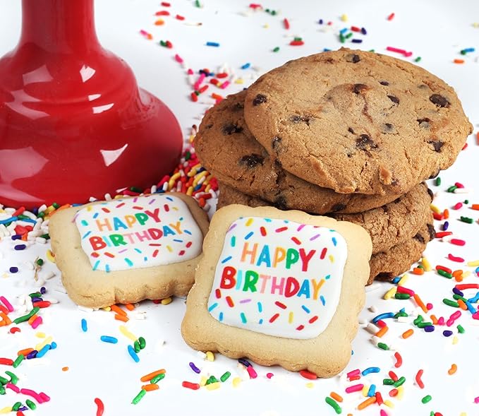 Happy Birthday Gift Basket Cookies Chocolate Chip Cookie Treats Fresh Bakery Fudge Filled Care Package For Men Women Kids | INDIVIDUALLY WRAPPED | Large Cookies