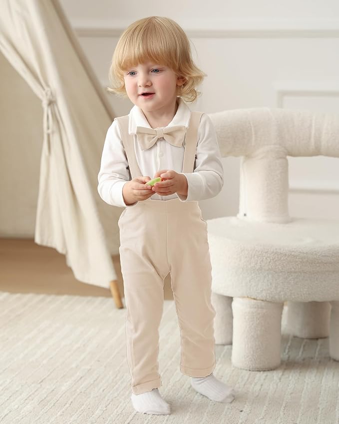 Newborn Baby Boy Clothes Gentleman Wedding Suit Infant Outfits Formal Dress Shirt+Bowtie+Suspender Pants
