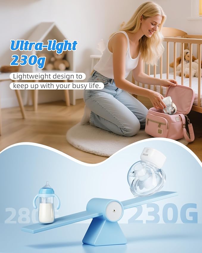 Hands Free Breast Pump Ultra-Light 230g, Wearable Breastfeeding Pump Portable for Travel and Work, Low Noise, Ergonomic 135° Flange, 9 Levels 4 Modes with 19/21mm Flange Inserts (White 2 Pack)