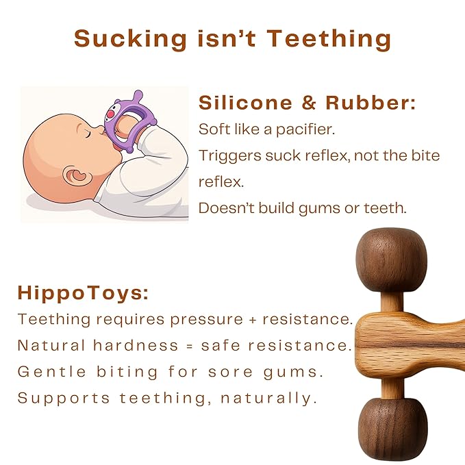 Wooden Baby Teether – USA’s First Real Natural Wood Baby Teething Toys 3–6 Months & 6–12 Months – Safe Wooden Rattle – Non-Toxic, Eco-Friendly, Christmas Gift for Babies